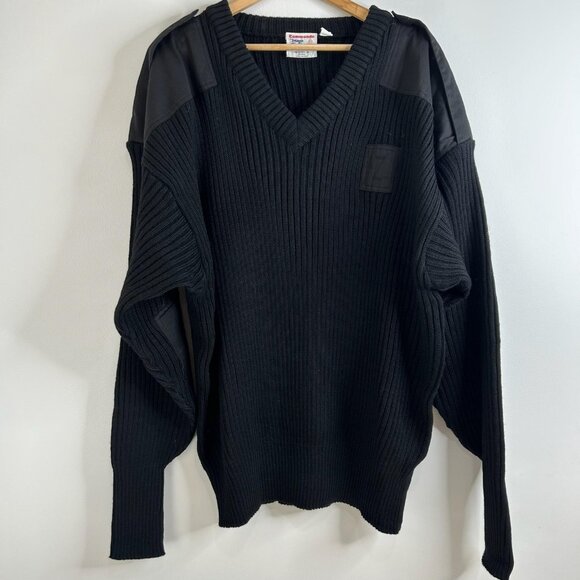 Image First Commando Sweater Mens 7XL Black Wool V Neck Military Patches Hunting - Picture 1 of 9